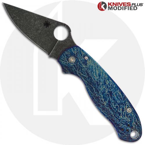 MODIFIED Spyderco Para 3 Knife with Acid Stonewash + KP Titanium Scales MAYHEM FINISH