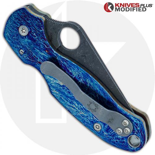 MODIFIED Spyderco Para 3 Knife with Acid Stonewash + KP Titanium Scales MAYHEM FINISH