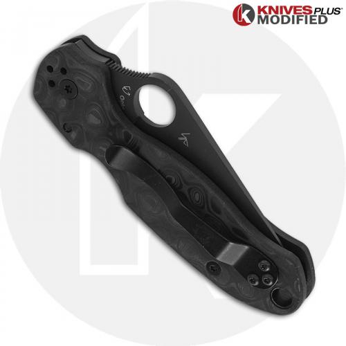 MODIFIED Spyderco Para 3 Black DLC Knife + KP Damascus Pattern Carbon Fiber Scales