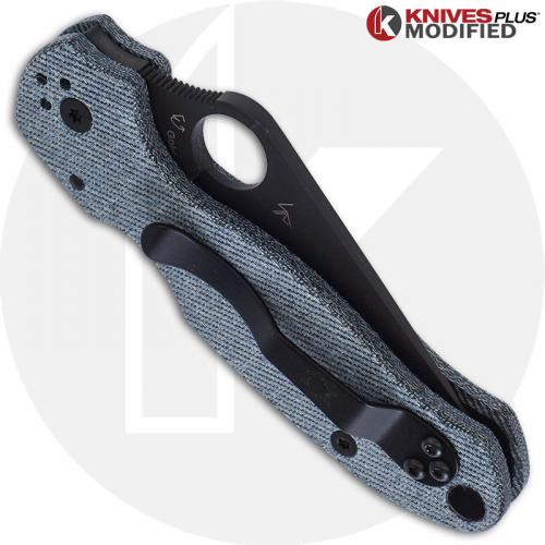 MODIFIED Spyderco Para 3 Black DLC Knife + KP Denim Micarta Scales