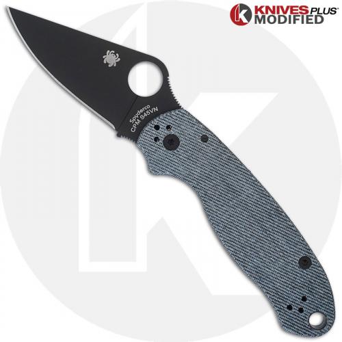 MODIFIED Spyderco Para 3 Black DLC Knife + KP Denim Micarta Scales