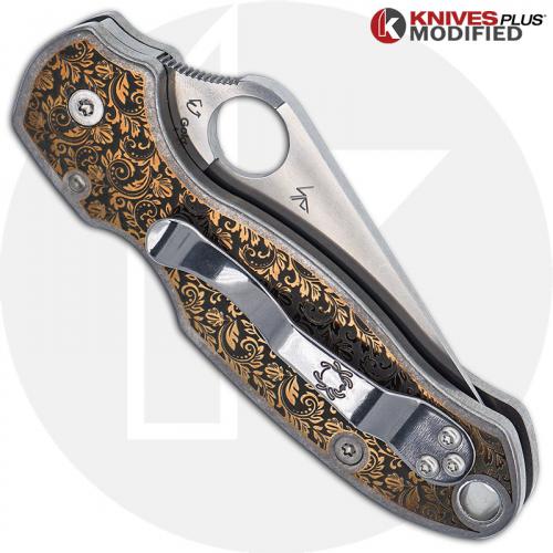 MODIFIED Spyderco Para 3 Knife + KP Titanium Floral Engraved Scales