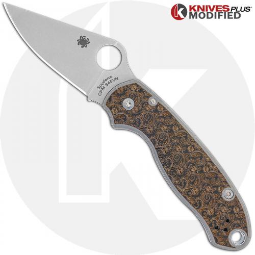 MODIFIED Spyderco Para 3 Knife + KP Titanium Floral Engraved Scales