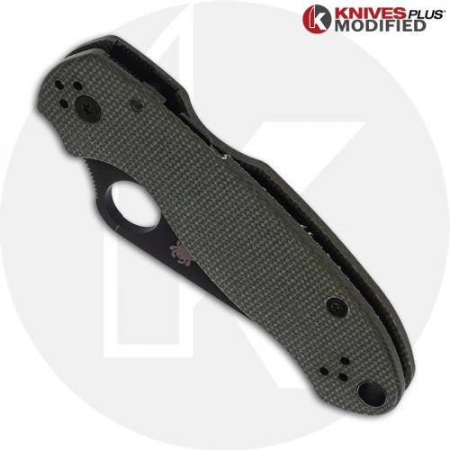 MODIFIED Spyderco Para 3 Black DLC Knife + KP OD Green Micarta Scales