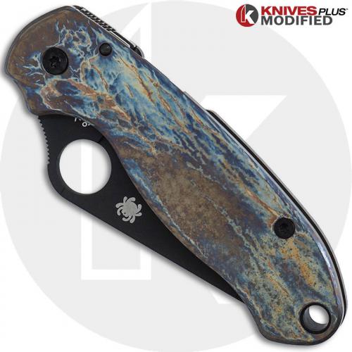 MODIFIED Spyderco Para 3 Knife with Black DLC Blade & Titanium Flytanium scales - MAYHEM FINISH