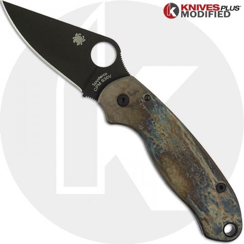 MODIFIED Spyderco Para 3 Knife with Black DLC Blade & Titanium Flytanium scales - MAYHEM FINISH