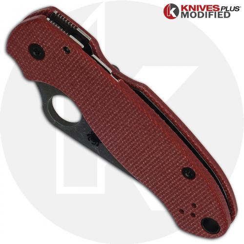 MODIFIED Spyderco Para 3 Knife with Acid Stonewash Blade + KP Red Linen Micarta Scales + All Black Hardware