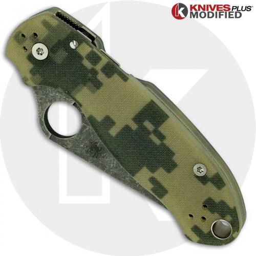 MODIFIED Spyderco Para 3 Knife ACID WASH Blade Camo G10