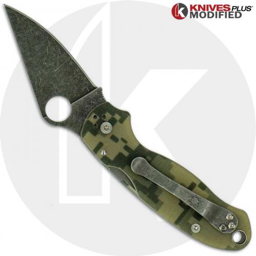 MODIFIED Spyderco Para 3 Knife ACID WASH Blade Camo G10