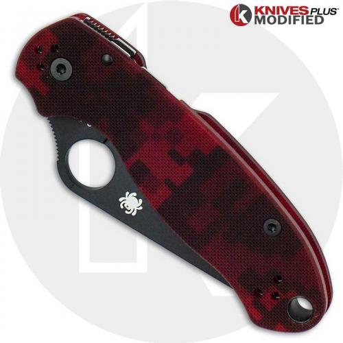 MODIFIED Spyderco Para 3 Knife - Red Digital Camo - DLC Blade - Rit Dyed Handle