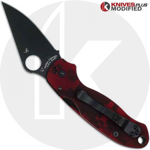 MODIFIED Spyderco Para 3 Knife - Red Digital Camo - DLC Blade - Rit Dyed Handle