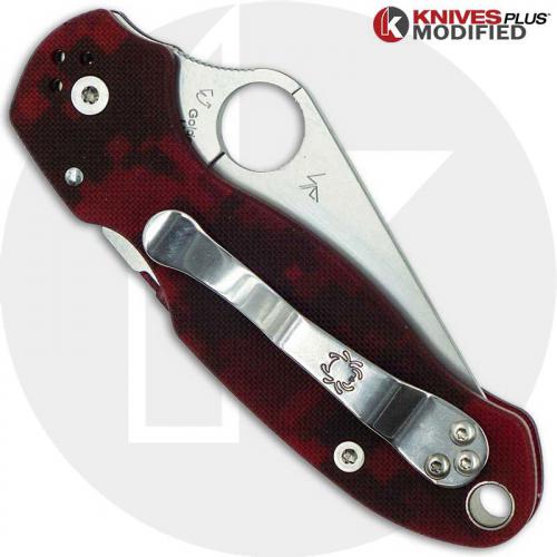 MODIFIED Spyderco Para 3 Knife - Red Digital Camo - Stonewashed Blade - Rit Dyed Handle