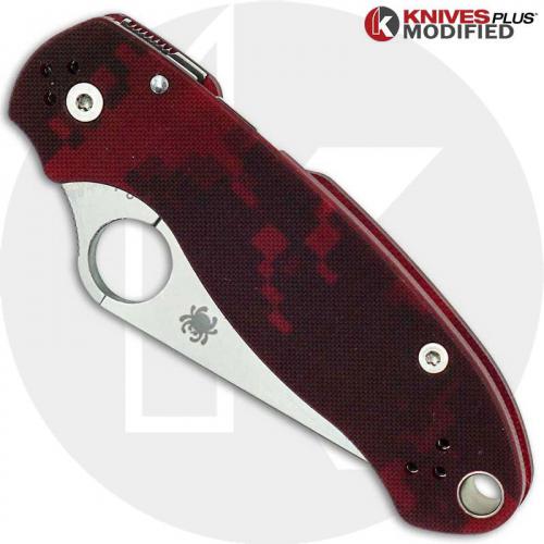 MODIFIED Spyderco Para 3 Knife - Red Digital Camo - Stonewashed Blade - Rit Dyed Handle