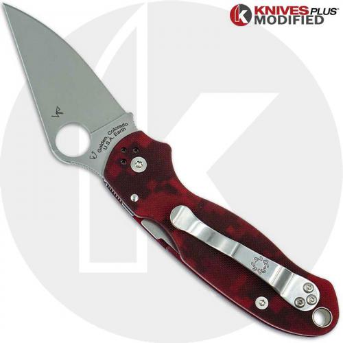 MODIFIED Spyderco Para 3 Knife - Red Digital Camo - Stonewashed Blade - Rit Dyed Handle