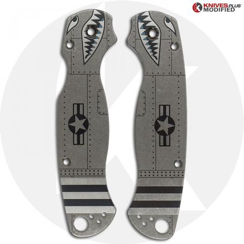 KP Custom Titanium Scales for Spyderco Para Military 2 Knife - Stonewash Finish - Warthog Engraved
