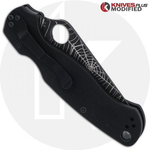 MODIFIED Spyderco Para Military 2 Knife - Black CPM S45VN Blade - Web Blade Engraving