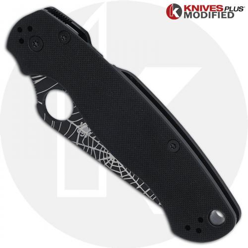 MODIFIED Spyderco Para Military 2 Knife - Black CPM S45VN Blade - Web Blade Engraving