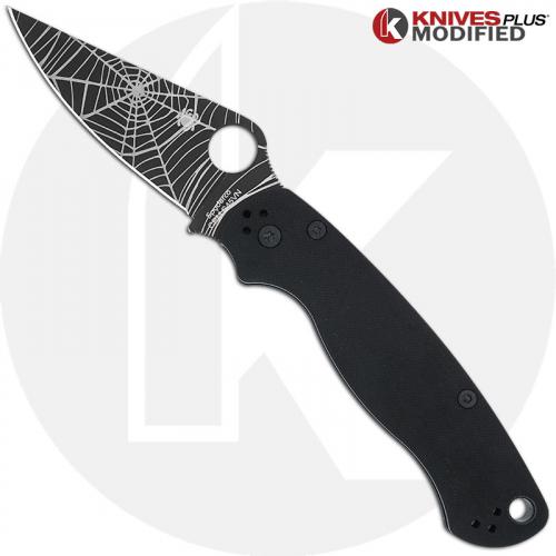 MODIFIED Spyderco Para Military 2 Knife - Black CPM S45VN Blade - Web Blade Engraving