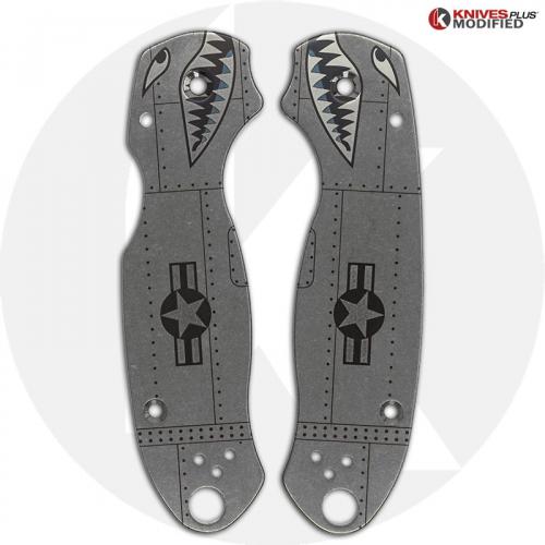 KP Custom Titanium Scales for Spyderco Para 3 Knife - Stonewash Finish - Warthog Engraved