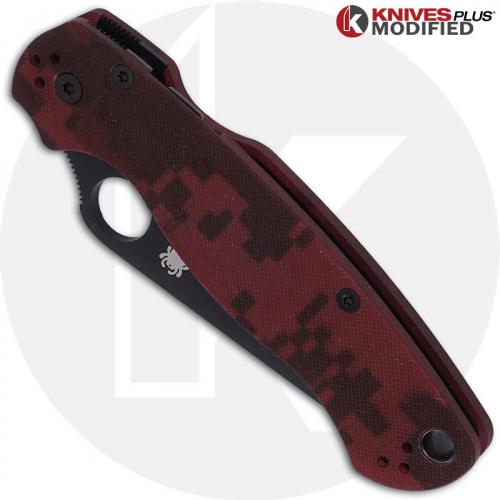 MODIFIED Spyderco Para Military 2 - Red Digital Camo - DLC Blade - Rit Dyed Handle