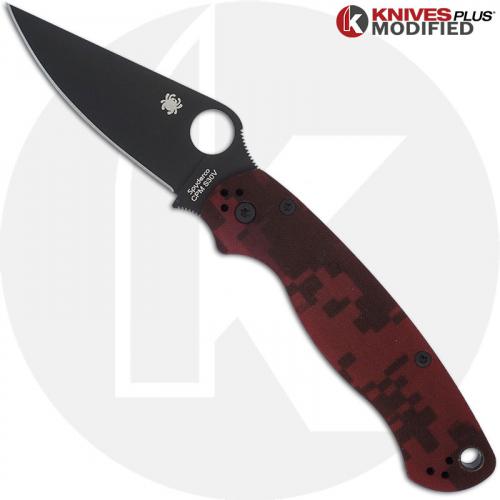 MODIFIED Spyderco Para Military 2 - Red Digital Camo - DLC Blade - Rit Dyed Handle