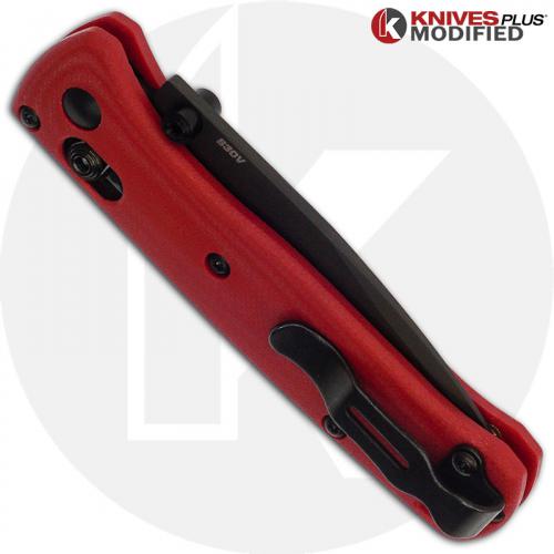 MODIFIED Benchmade Mini Bugout 533BK Knife + KP Contoured Red G10 Scales