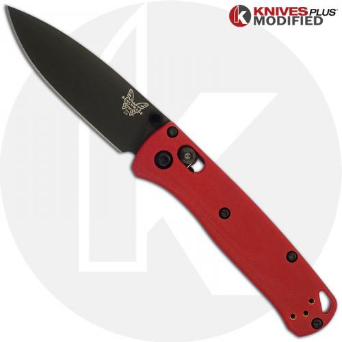 MODIFIED Benchmade Mini Bugout 533BK Knife + KP Contoured Red G10 Scales