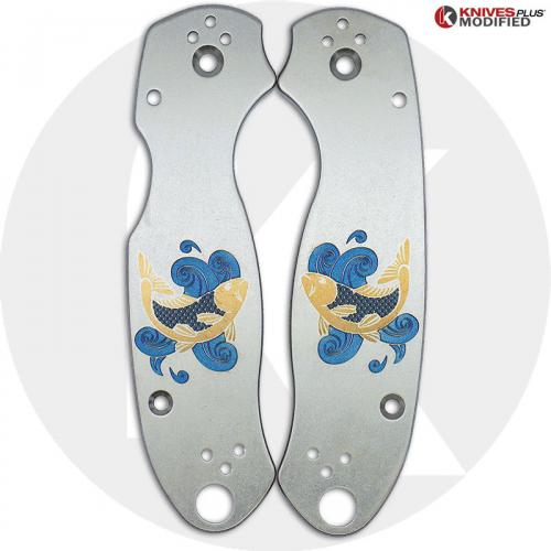 MODIFIED KP Titanium Scales for Spyderco Para 3 Knife - Polished - Koi Fish