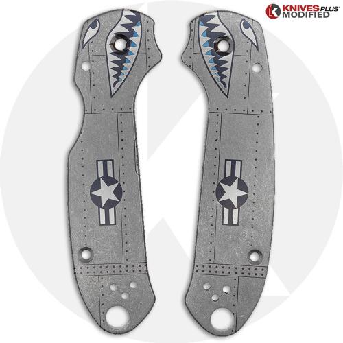 KP Custom SKINNY Titanium Scales for Spyderco Para 3 Knife - Stonewash Finish - Warthog Engraved