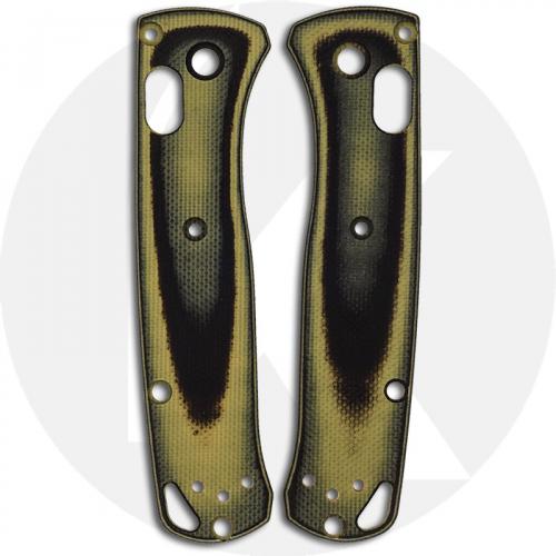 KP Custom G10 Scales for Benchmade Mini Bugout Knife - Black / Chrome Yellow - Contoured - Smooth Surface