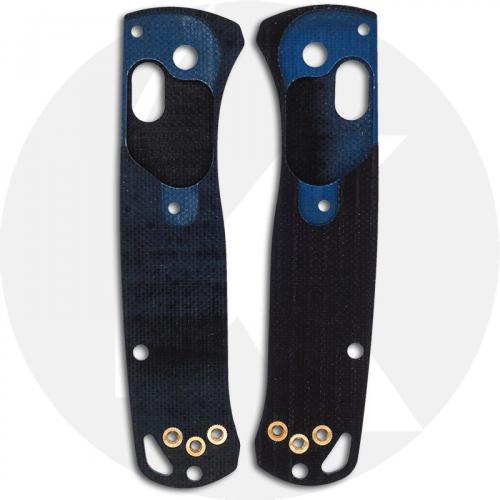 KP Custom G10 Scales for Benchmade Mini Bugout Knife - Black / Cobalt Blue - Contoured - Smooth Surface