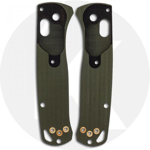KP Custom G10 Scales for Benchmade Mini Bugout Knife - Black / OD Green - Contoured - Smooth Surface