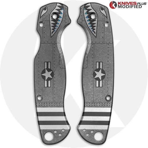KP Custom Titanium Scales for Spyderco Para Military 2 Knife - Stonewash Finish - Warthog Engraved