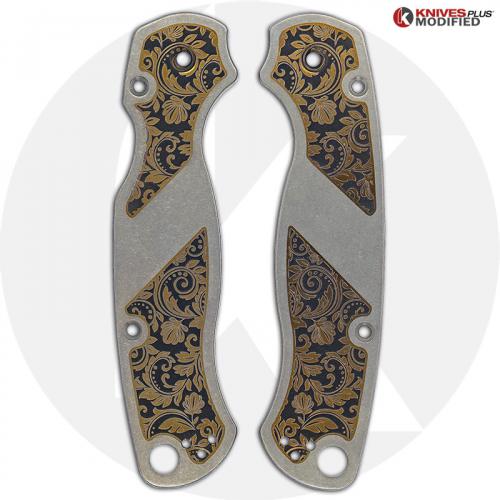 KP Custom Titanium Scales for Spyderco PM2 Knife - Floral Engraved