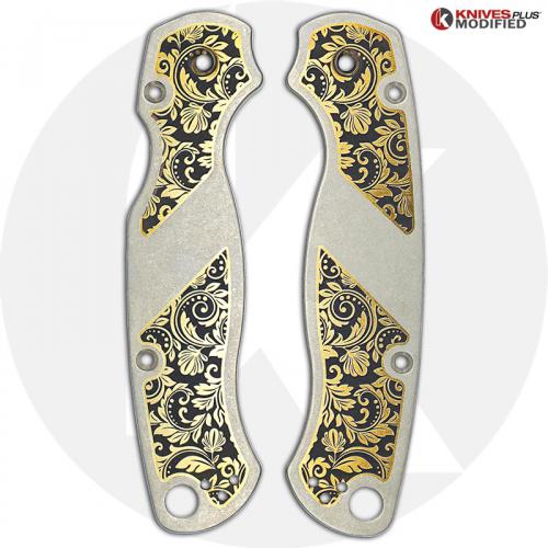 KP Custom Titanium Scales for Spyderco PM2 Knife - Floral Engraved