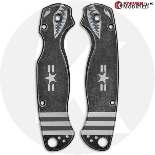 KP Custom Titanium Scales for Spyderco Para Military 2 Knife - Black Stonewash Finish - A10 Warthog Engraved