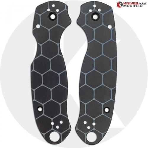 KP Custom Titanium Scales for Spyderco Para 3 Knife - Black Anodized Finish - Hive Engraved