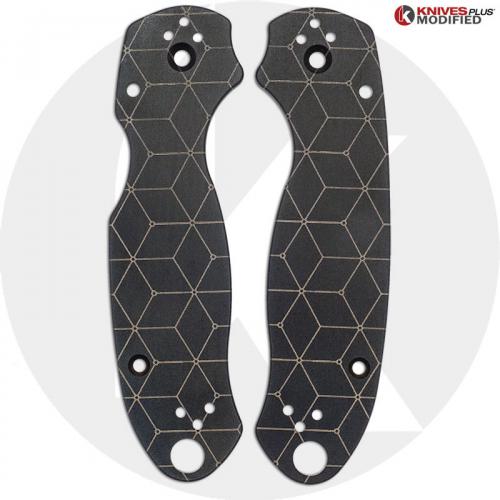 KP Custom Titanium Scales for Spyderco Para 3 Knife - Black Anodized Finish - Geo Cube Engraved
