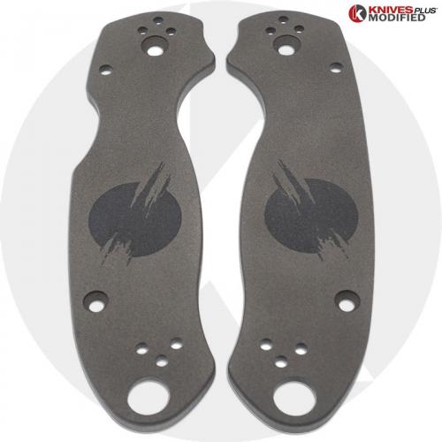 KP Custom Titanium Scales for Spyderco Para 3 Knife - Blasted Finish - Black Shattered Sun Engraved