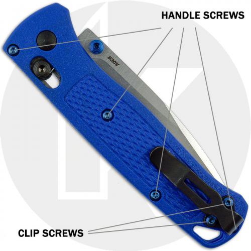 Titanium Replacement Screw Set for Benchmade Bugout 535 Knife - Button Head - T6 - Blue - Set of 10