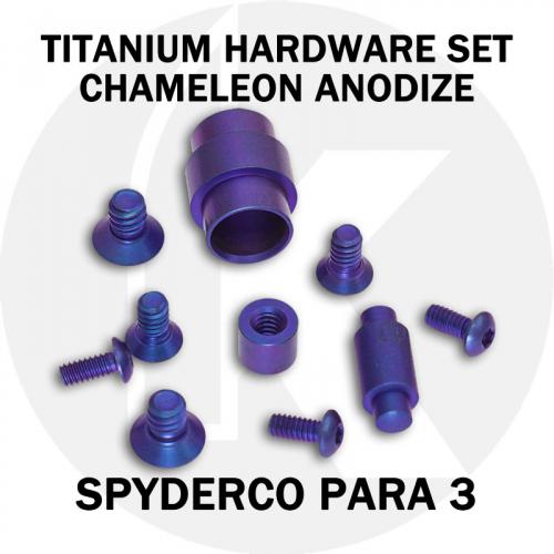 Titanium Hardware Replacement Screw Set for Spyderco Para 3 Knife - High Voltage Chameleon Anodize