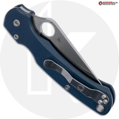 MODIFIED Spyderco Paramiliary 2 Knife - Satin Blade - Exclusive AWT Agent SKINNY Midnight Blue Scales