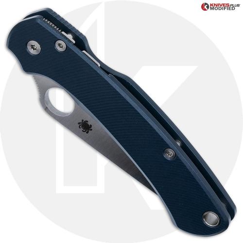 MODIFIED Spyderco Paramiliary 2 Knife - Satin Blade - Exclusive AWT Agent SKINNY Midnight Blue Scales