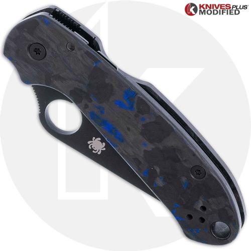 MODIFIED Spyderco Para 3 Black DLC Knife + KP SKINNY Blue Shred Carbon Fiber Scales