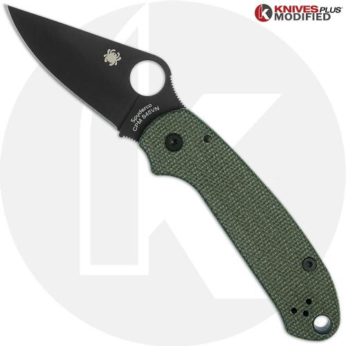 MODIFIED Spyderco Para 3 Black DLC Knife + KP SKINNY OD Green Micarta Scales