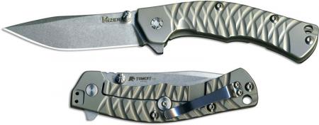 Kizer Ki4443Ti1 Panthura Flipper Folder with S35VN Blade and Milled Titanium Handle, Ki-4443Ti1