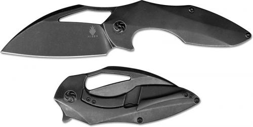 Kizer Megatherium Ki4502A2 Elijah Isham Frame Lock Flipper Folder Black Stonewash Wharncliffe and Titanium