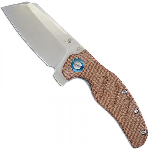 Kizer Vanguard c01c XL Sheepdog V5488C4 - Chris Conaway - Satin 154CM Cleaver Style - Brown Canvas Micarta - Liner Lock Flipper Folder