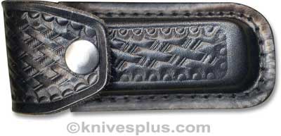 Knife Sheath: Large Black Basketweave Leather Sheath, MC-202