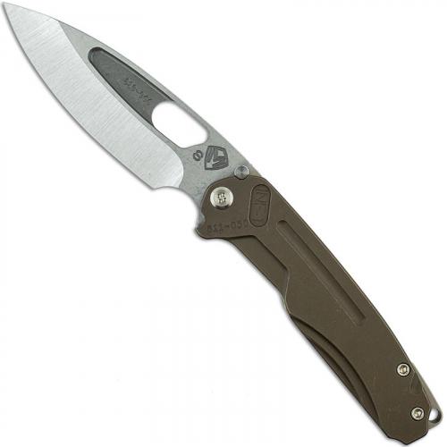 Medford Infraction Knife - Tumble Finish Drop Point - Front Flipper - Bronze Anodized Titanium - Frame Lock Folder - USA Made